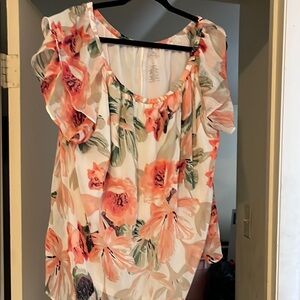 St. John's Bay Pink Ruffled Cap Sleeve Blouse